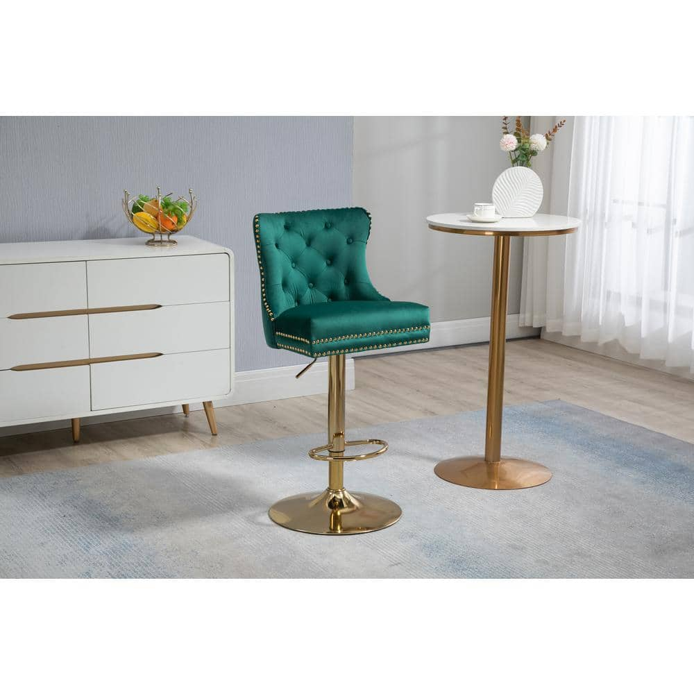 ZIRUWU 46.46 in.Emerald Metal Bar Stool with Back and Footrest Counter Height bar Chairs ZZQ-JBY721A24