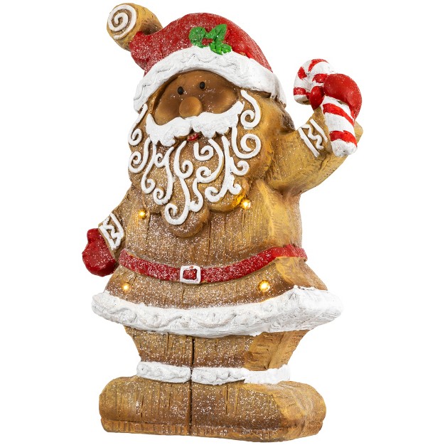 Led Lighted Gingerbread Santa With Candy Cane Christmas Figure