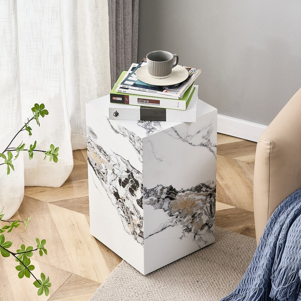 Compact Coffee Table Faux Marble Sofa Side Table Portable Nightstand