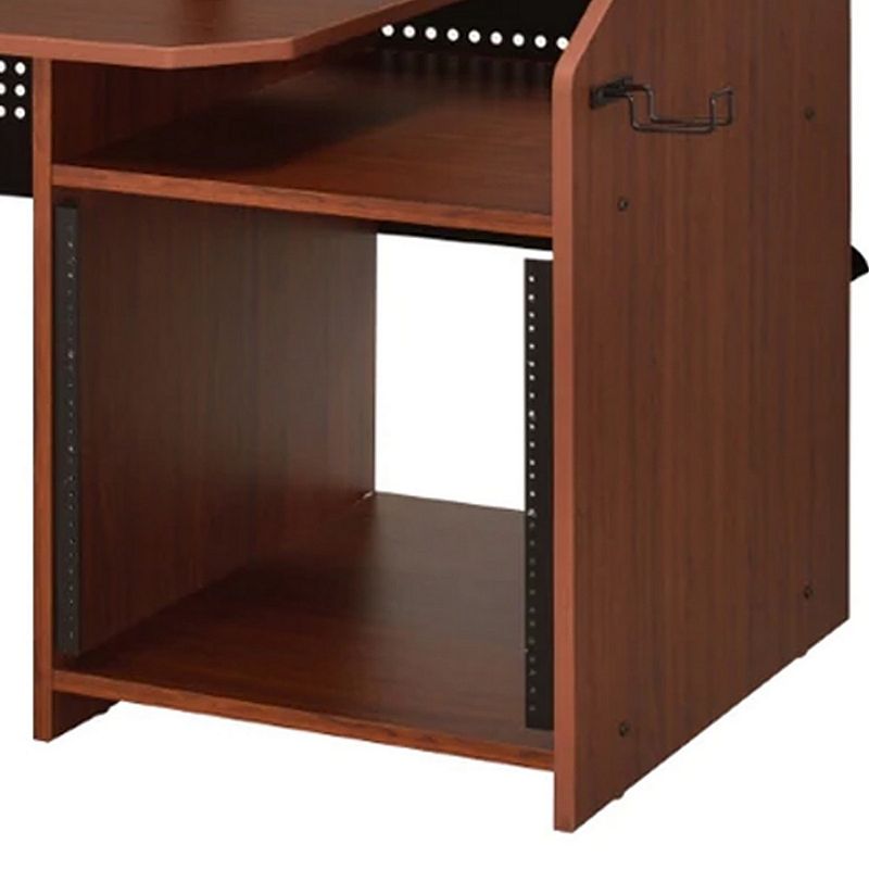 71 Inch Wood Music Desk Studio Workstation， 3 Shelves， Cherry Brown