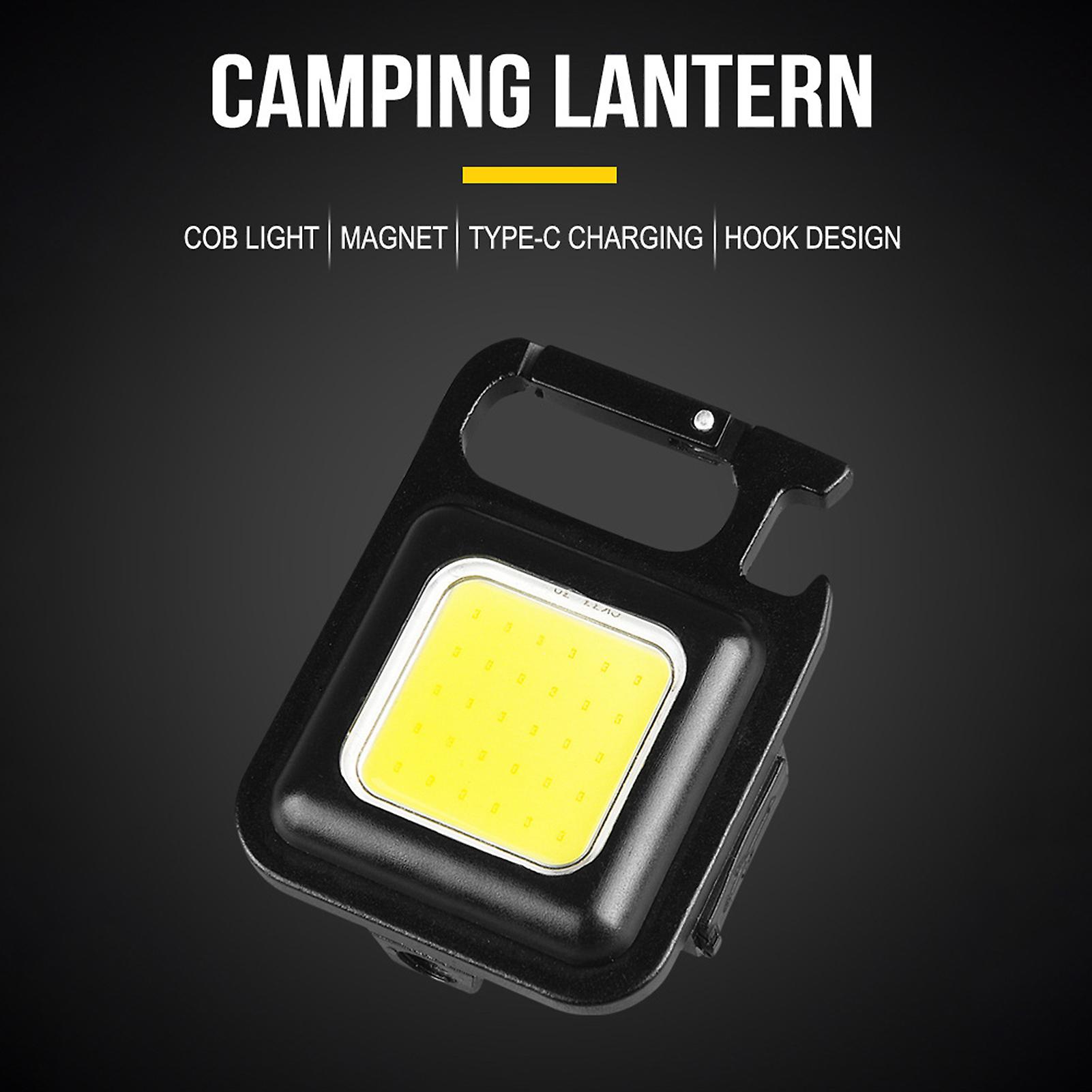 Mini Portable Keychain Light Multi-function Cob Camping Lantern Magnetic Suction Lock Hook Bottle Opener Fast Charging Black