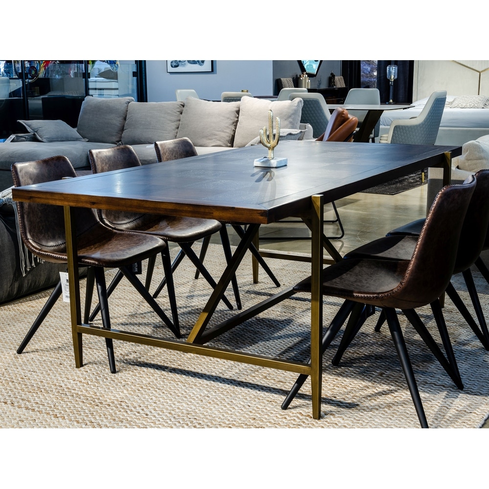 Modrest Shane Modern Acacia   Brass Dining Table