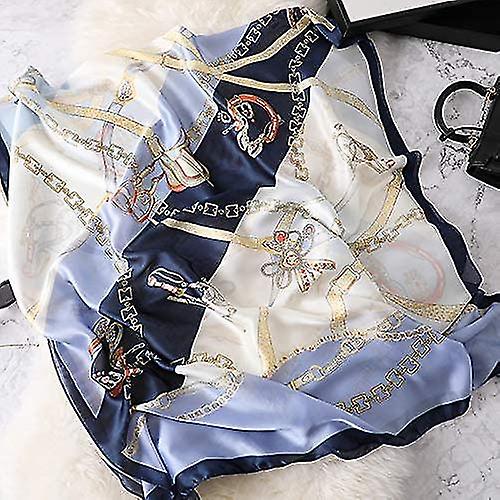 Women Floral Silk Scarf， Ladies Silk Scarf Blue Flowers Simple Stylish Wraps