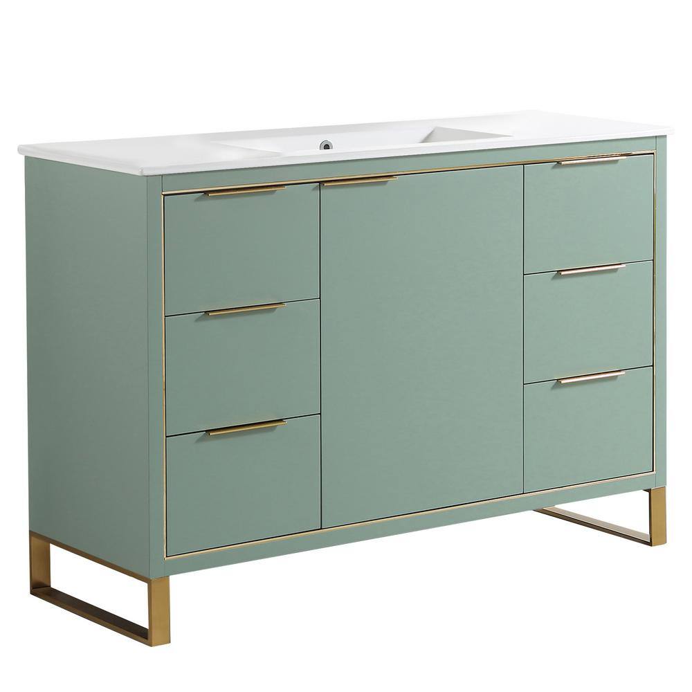 FINE FIXTURES Opulence 48 in. W x 18 in. D x 33.5 in. H Bath Vanity in Mint Green with White Ceramic Top OL48MG-SB