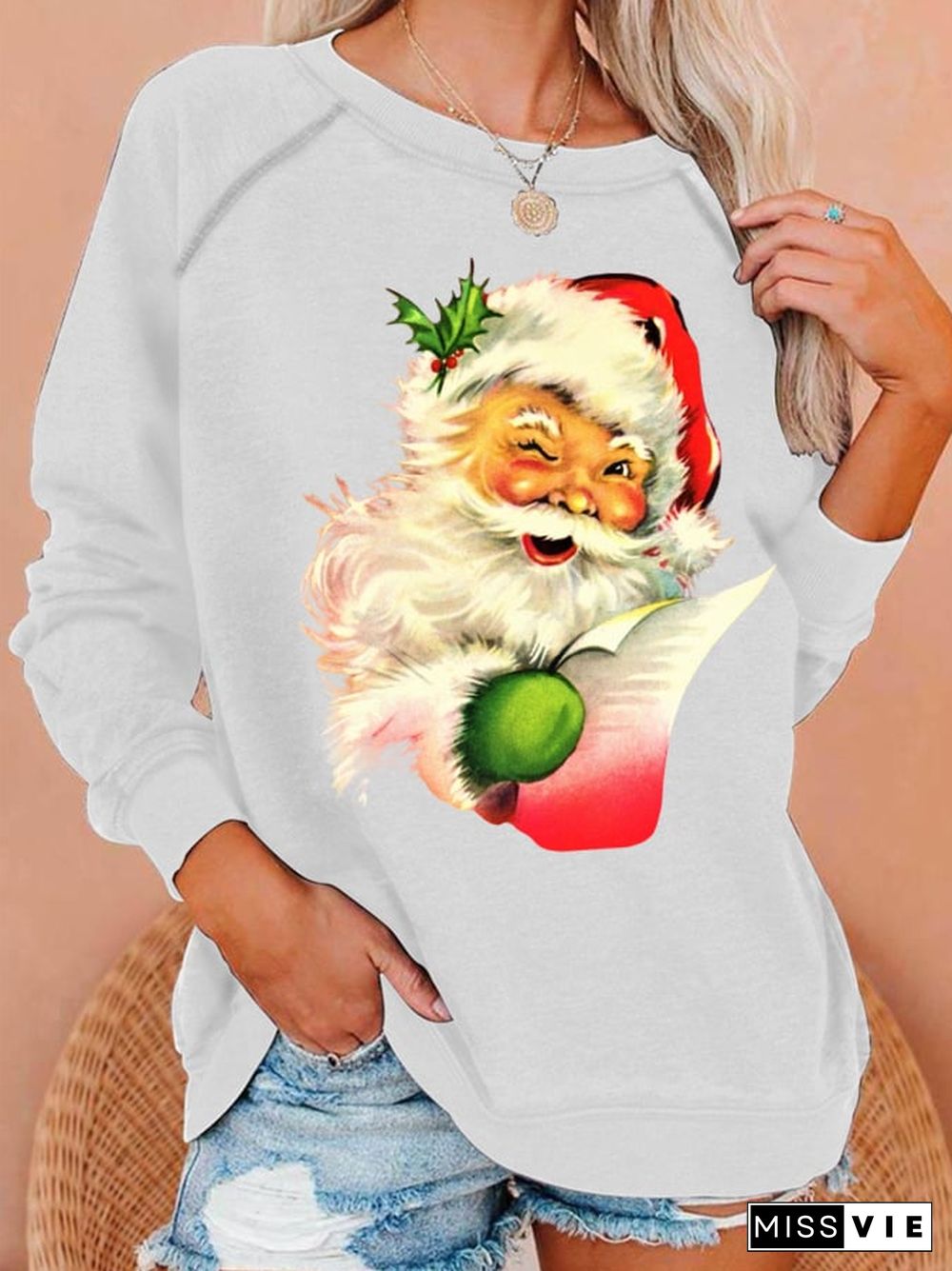 Women'S Santa Claus Print Crew Neck Sweatshirt