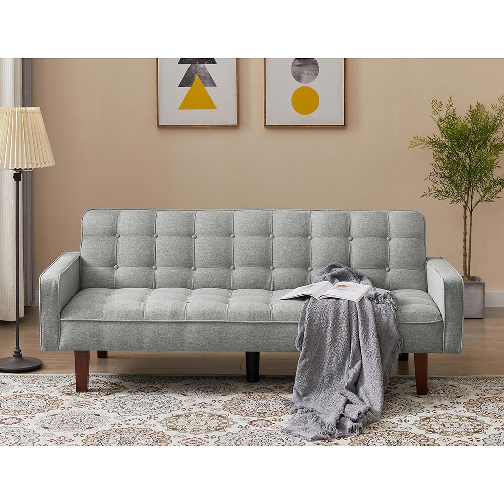 Simple Style Linen Upholstered Sofa Bed with Button Tufting Backrest