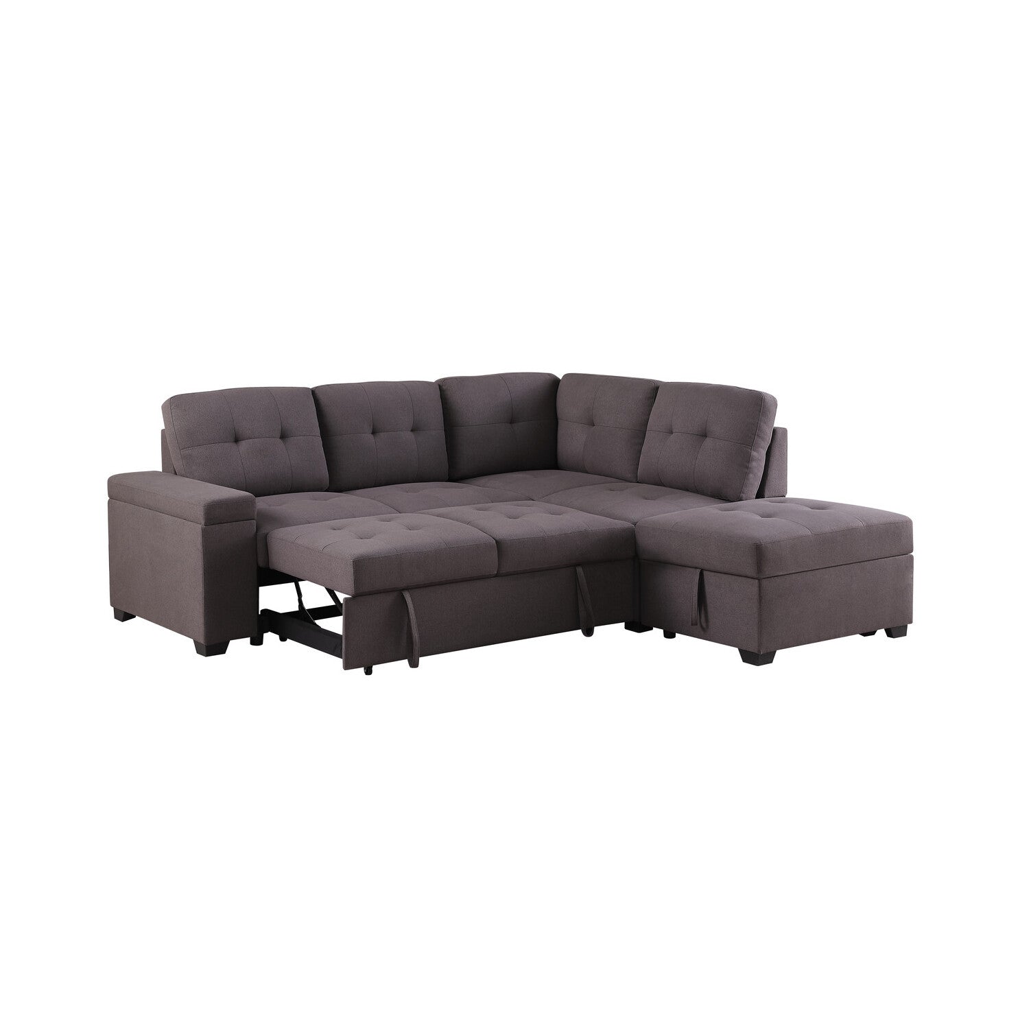 Katie Brown Linen Sleeper Sectional Sofa with Storage Ottoman, Storage Arm