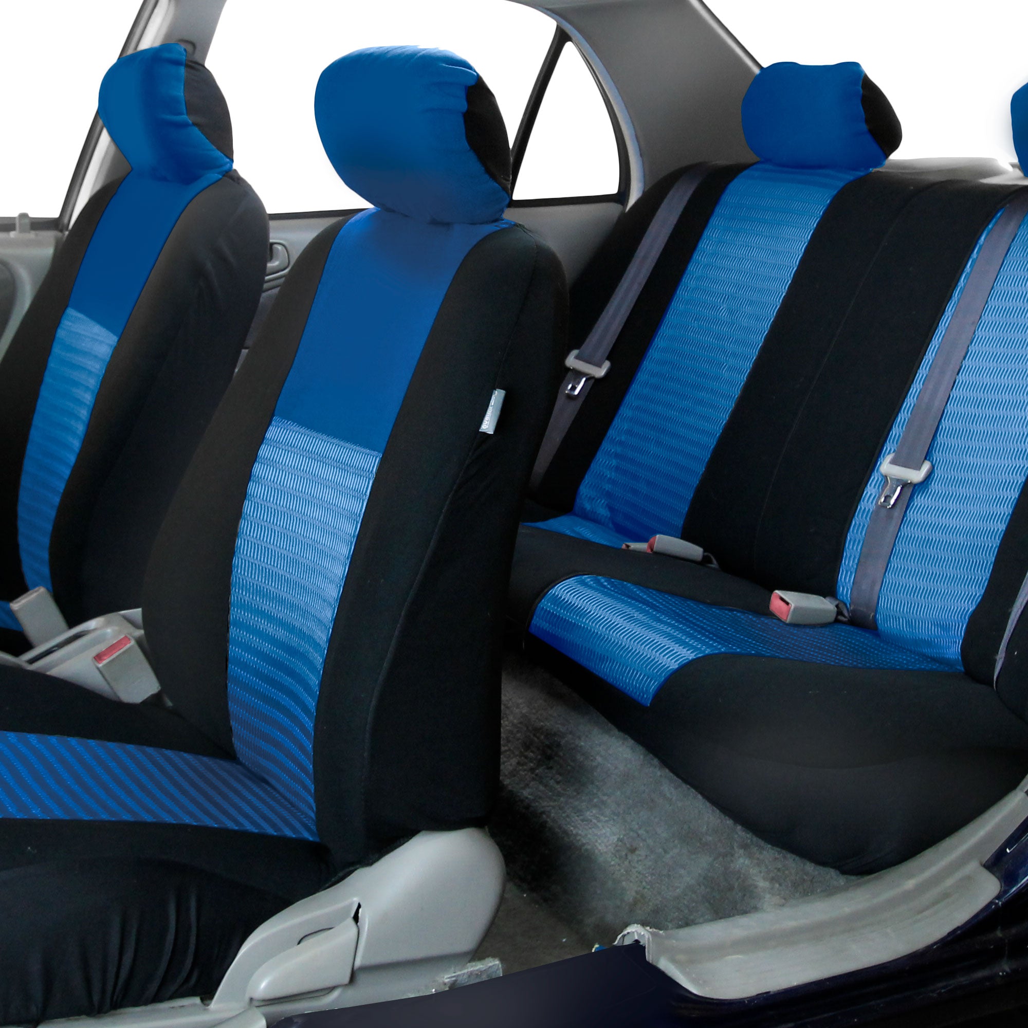 FH Group Full Interior Set Blue Seat Covers for Auto w/ Gray Heavy Duty Floor Mats