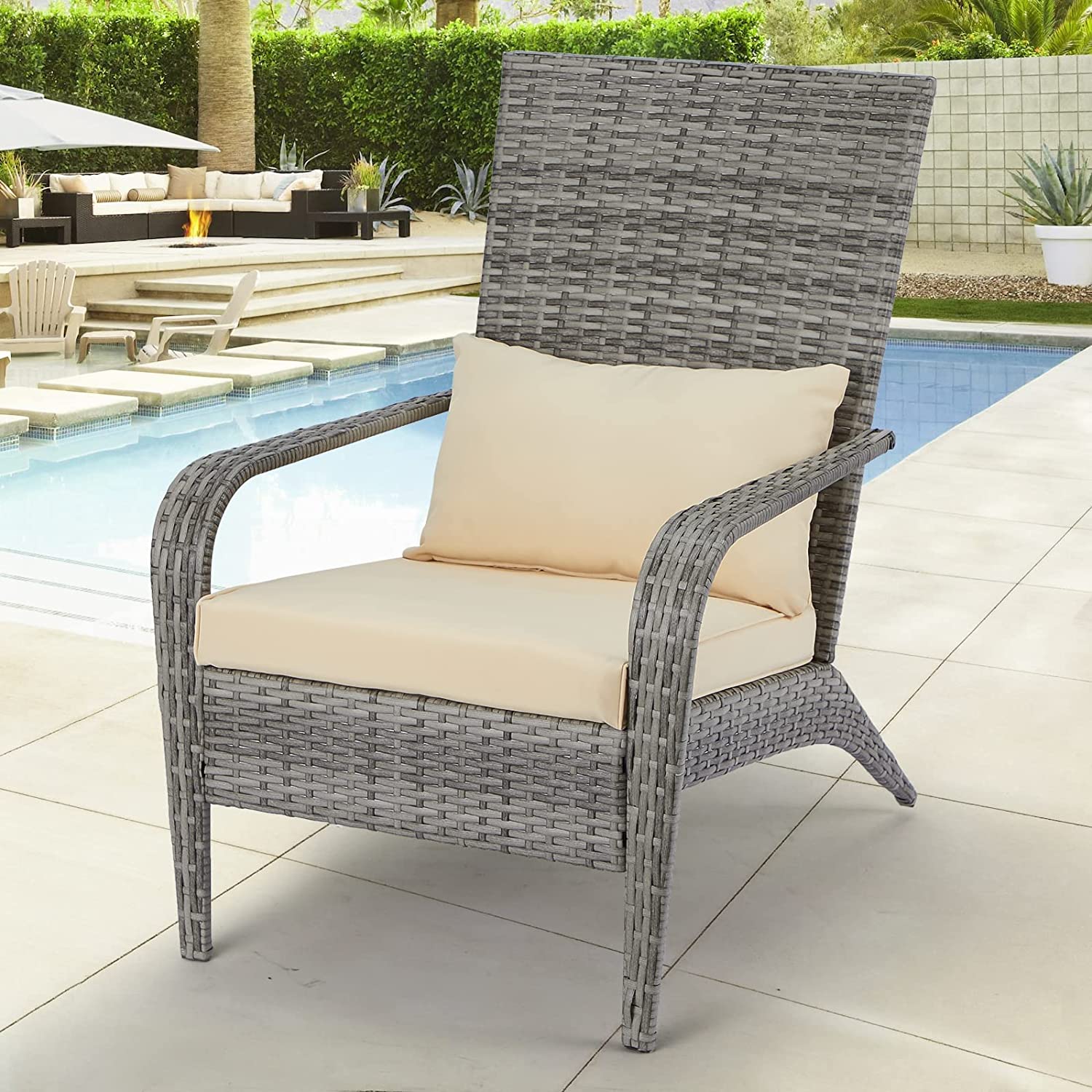 AECOJOY Patio Chairs High Back Wicker Outdoor Dining Chairs with Cushion and Pillow in Gray