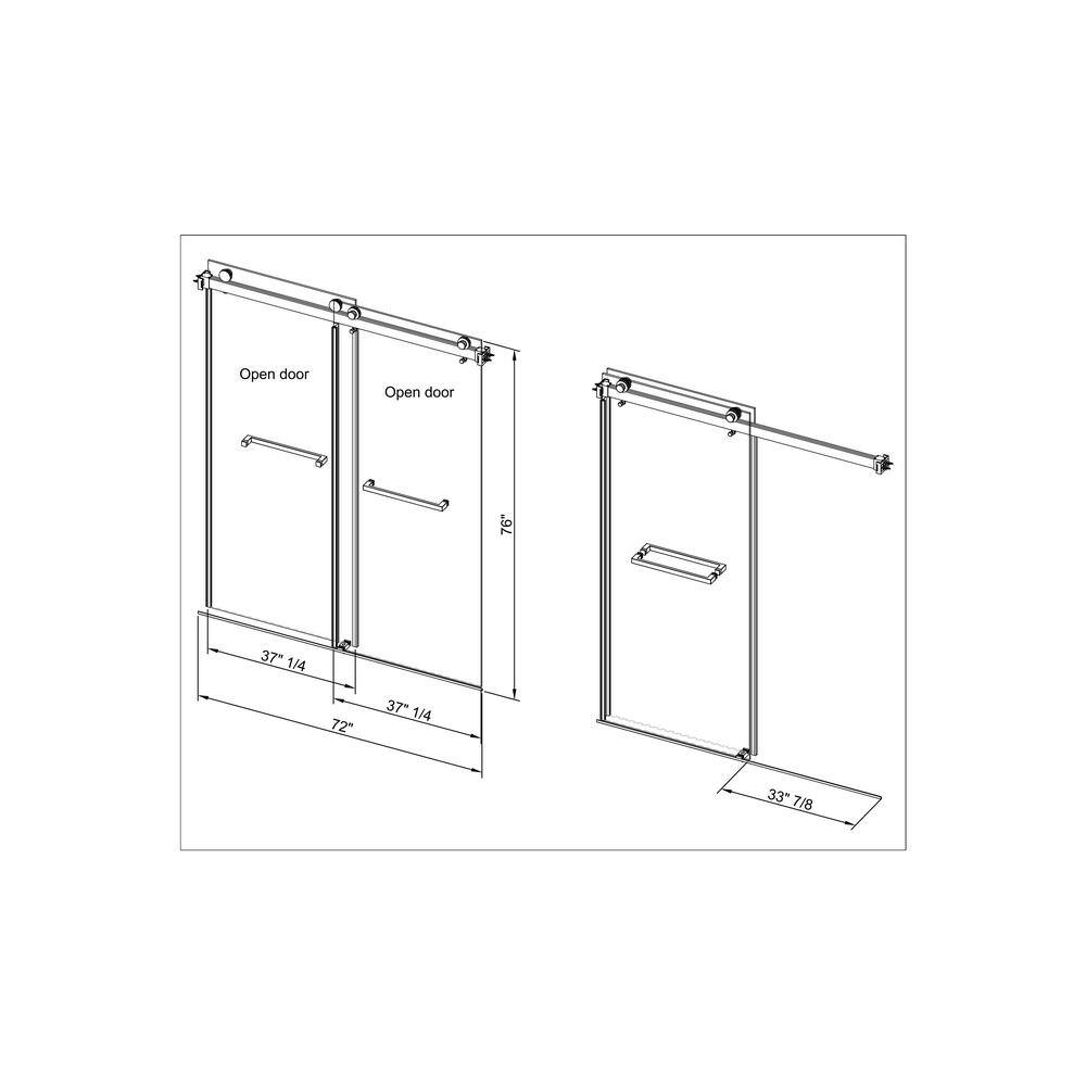 VANITYFUS 72 in. W x 76 in. H Double Sliding Frameless Shower Door in Brushed Nickel with Smooth Sliding and 38 in. Clear Glass VF-21S1003-72BN