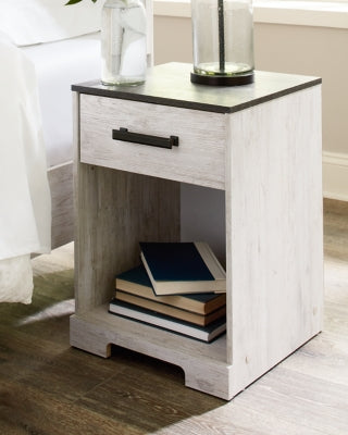 Signature Design by Ashley Shawburn One Drawer Night Stand, White/Dark Charcoal Gray