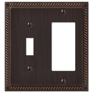 AMERELLE Georgian 2 Gang 1-Toggle and 1-Rocker Metal Wall Plate - Aged Bronze 54TRVB