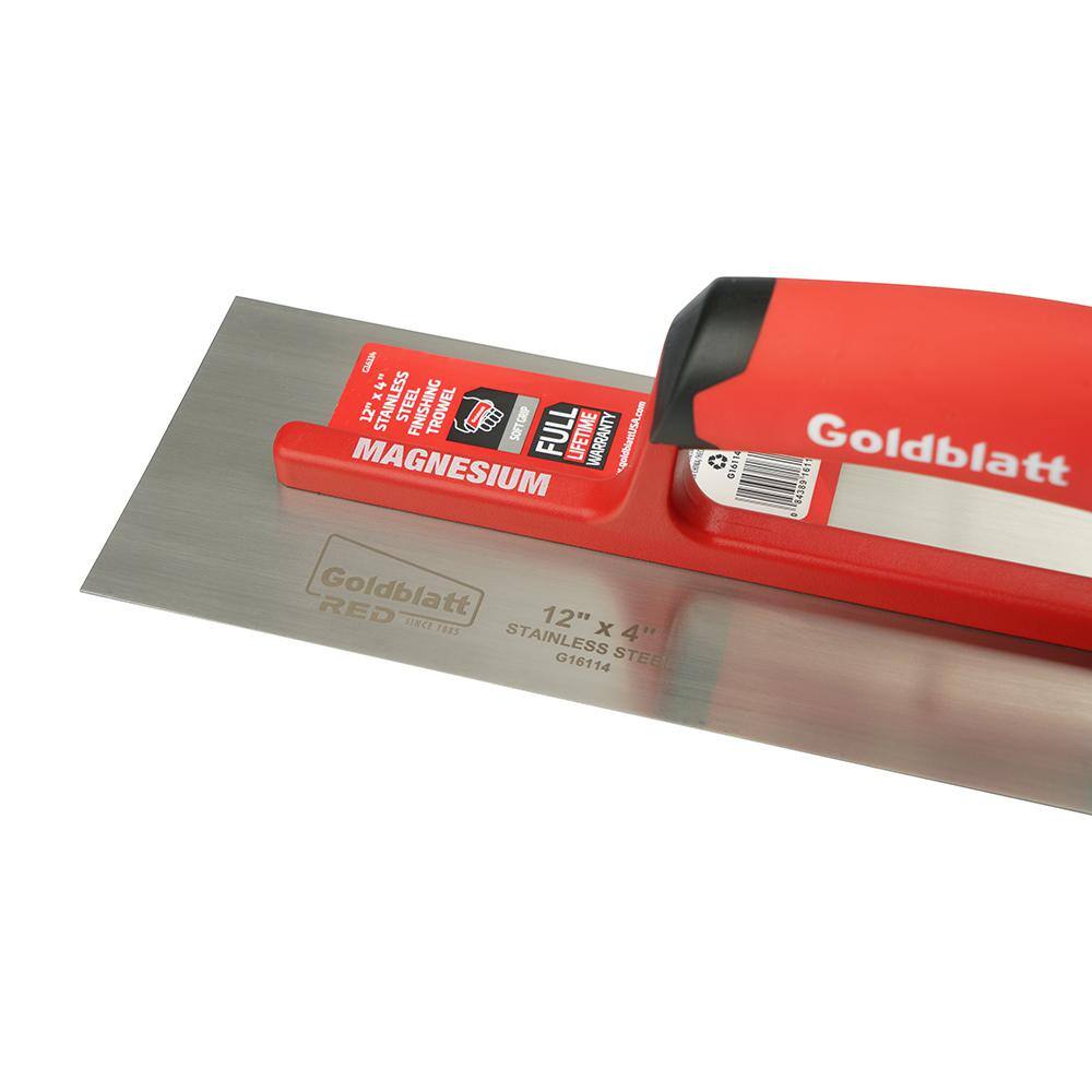 Goldblatt RED SINCE 1885 12 in. x 4 in. Pro Steel Finishing Trowel G16114