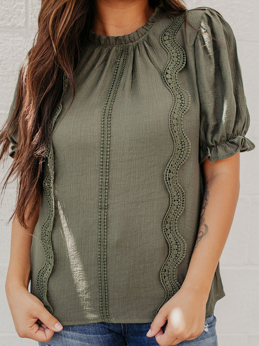 Casual Loose Lace Stitching Short-sleeved Blouse