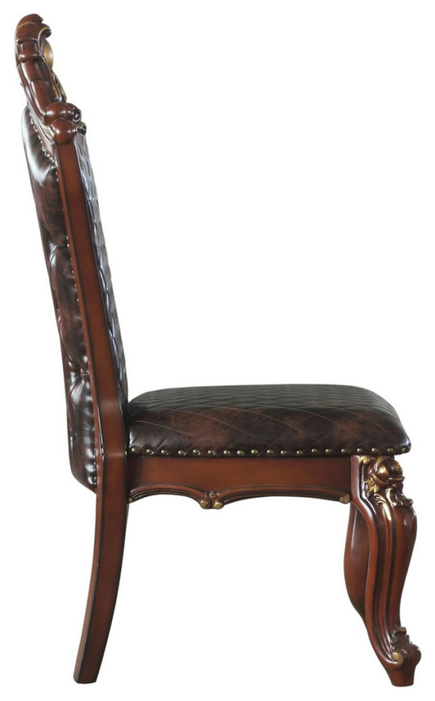 Leatherette Padded Side Chair With Button Tufted Back Set Of 2 Brown  Saltoro   Victorian   Dining Chairs   by Dot  ampBo  Houzz