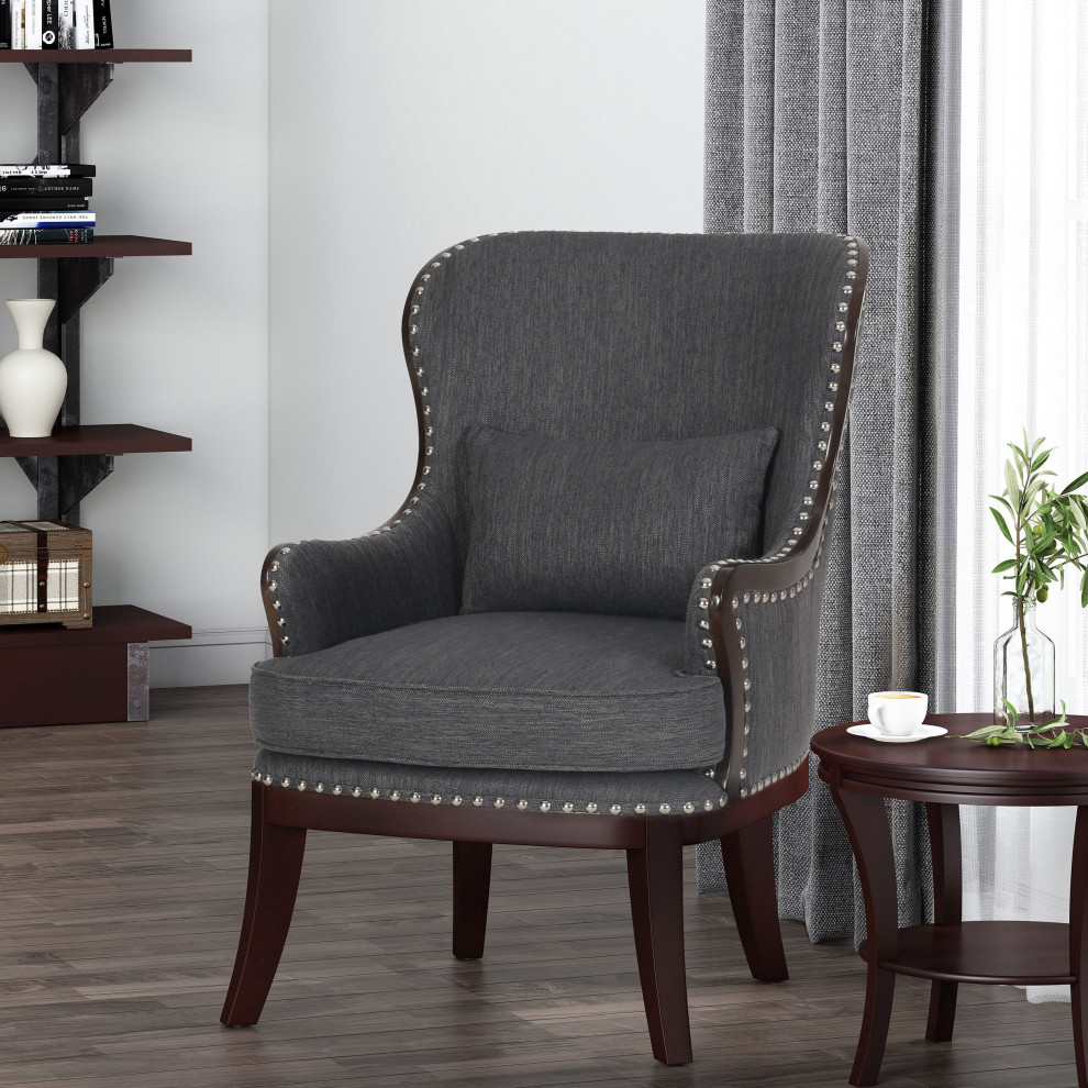 Upholstered Accent Chair With Nailhead Trim   Transitional   Armchairs And Accent Chairs   by GDFStudio  Houzz