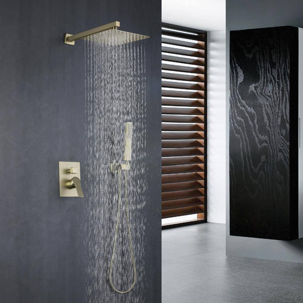 UKISHIRO 2-Spray Patterns with 1.8 GPM 10 in. Tub Wall Mount Dual Shower Heads in Brushed Gold (Valve Included) SMD0KN211020009