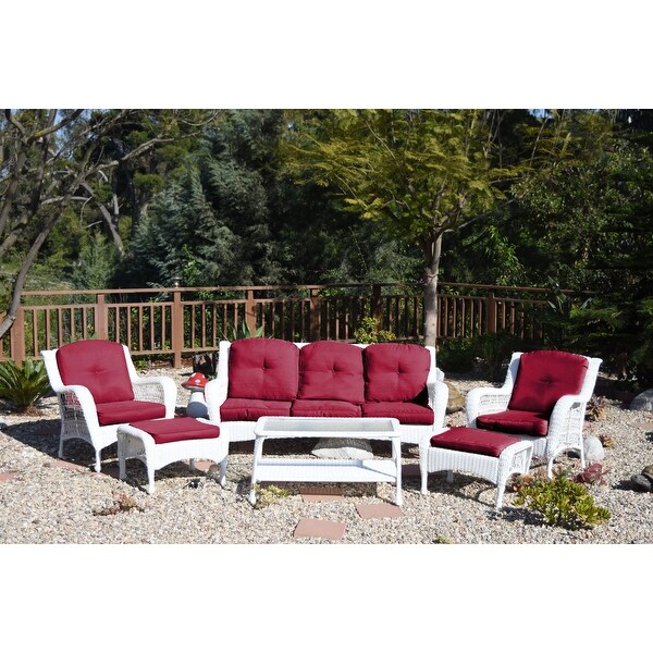 Jeco White Wicker 6piece Seating Set with Tan Cushions