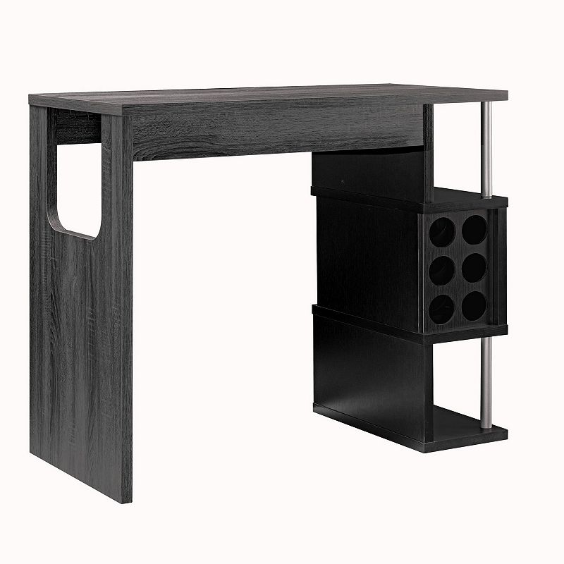 Transitional Style Wooden Bar Table with 3 Tier Side Shelves， Gray