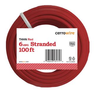 Cerrowire 100 ft. 6 Gauge Red Stranded Copper THHN Wire 112-4203CR