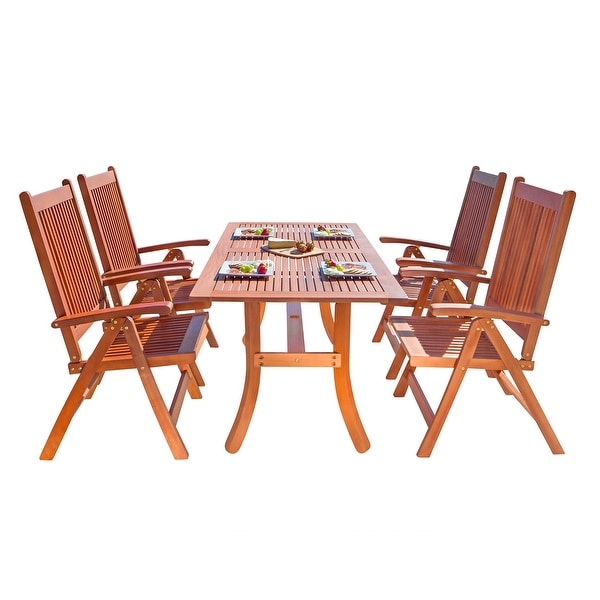 Kiersten Wood Patio Dining Set with Reclining Chairs