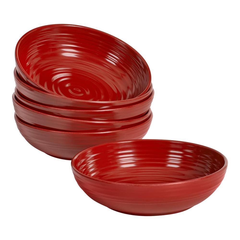 StyleWell Taryn Melamine Dinner Bowls in Ribbed Chili Red (Set of 6) FF5849CHI