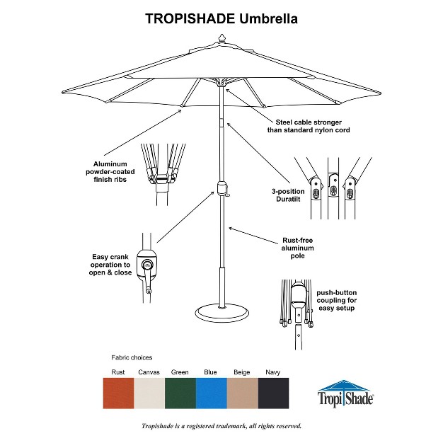 Tropishade 9 x27 Round Lighted Patio Umbrella Cream