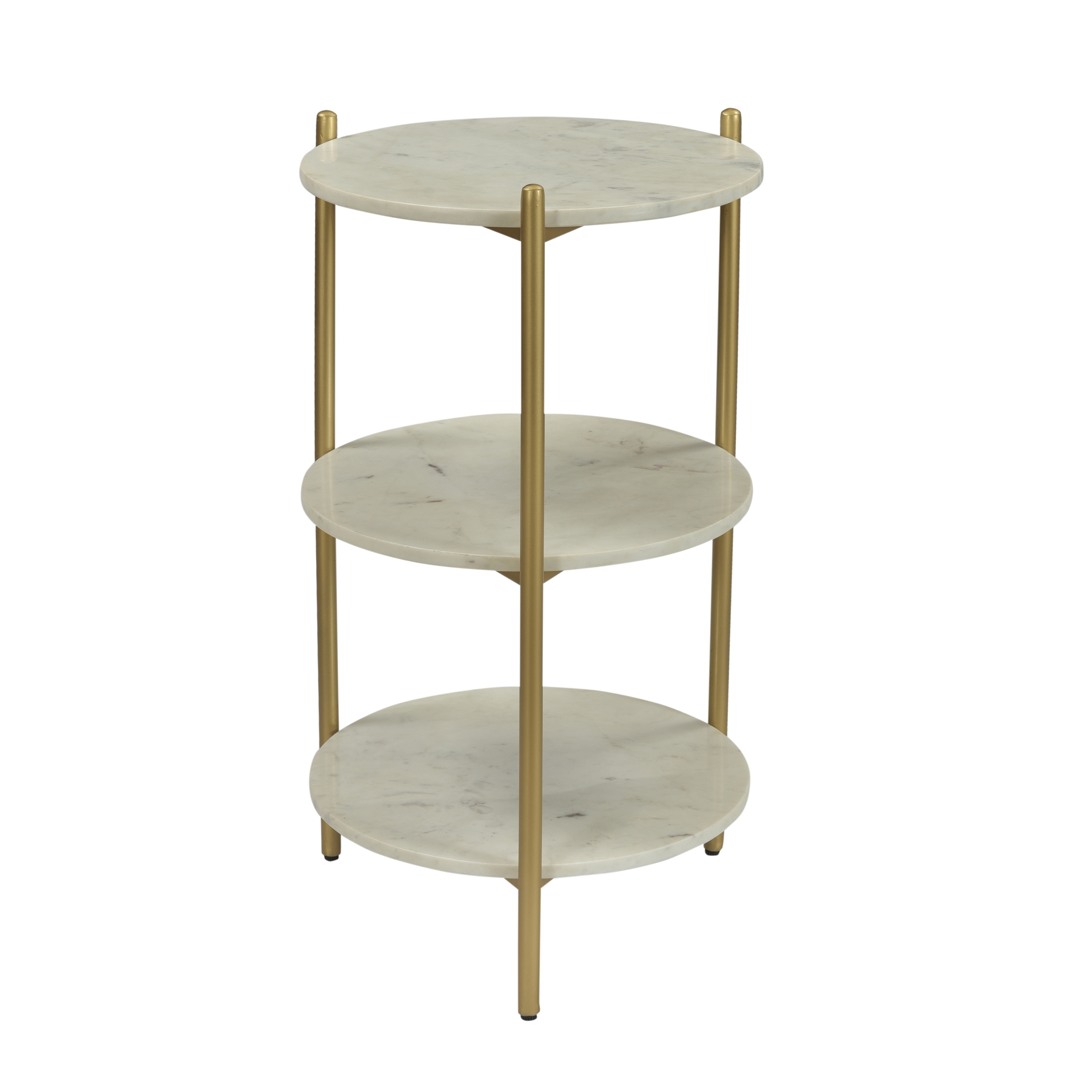 Somette 3-Tier Accent Table， White Marble and Gold Powder Coat - 16