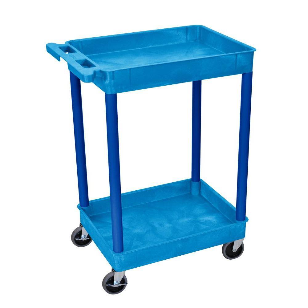 H Wilson 18 in. x 24 in. 2-Tub Shelf Utility Cart Blue BUSTC11BU