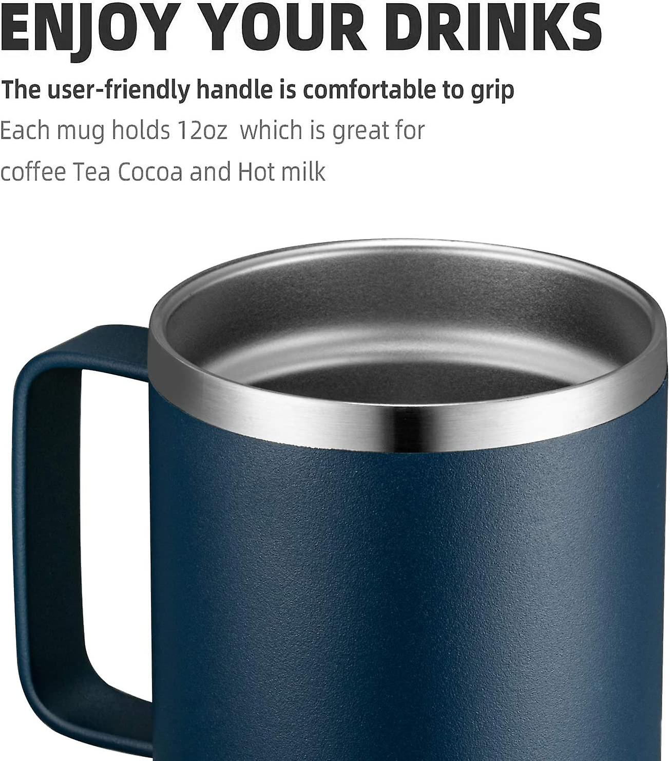 12oz Coffee Mug With Handle And Sliding Lid，stainless Steel Travel Tumbler Cup With Handle，double Wall Vacuum Insulated Camping Cup For Hot and Cold Dri