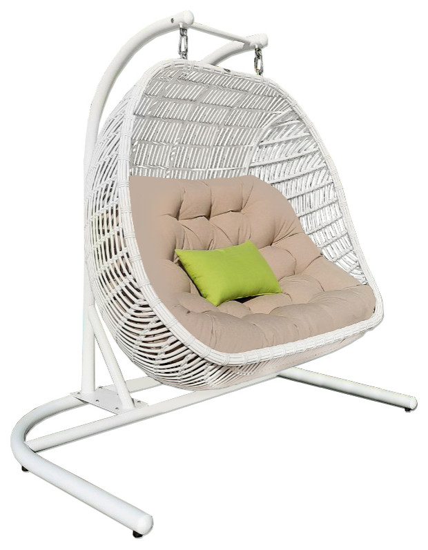 Renava San Juan Outdoor White and Beige Hanging Chair   Tropical   Hanging Chairs   by Vig Furniture Inc.  Houzz