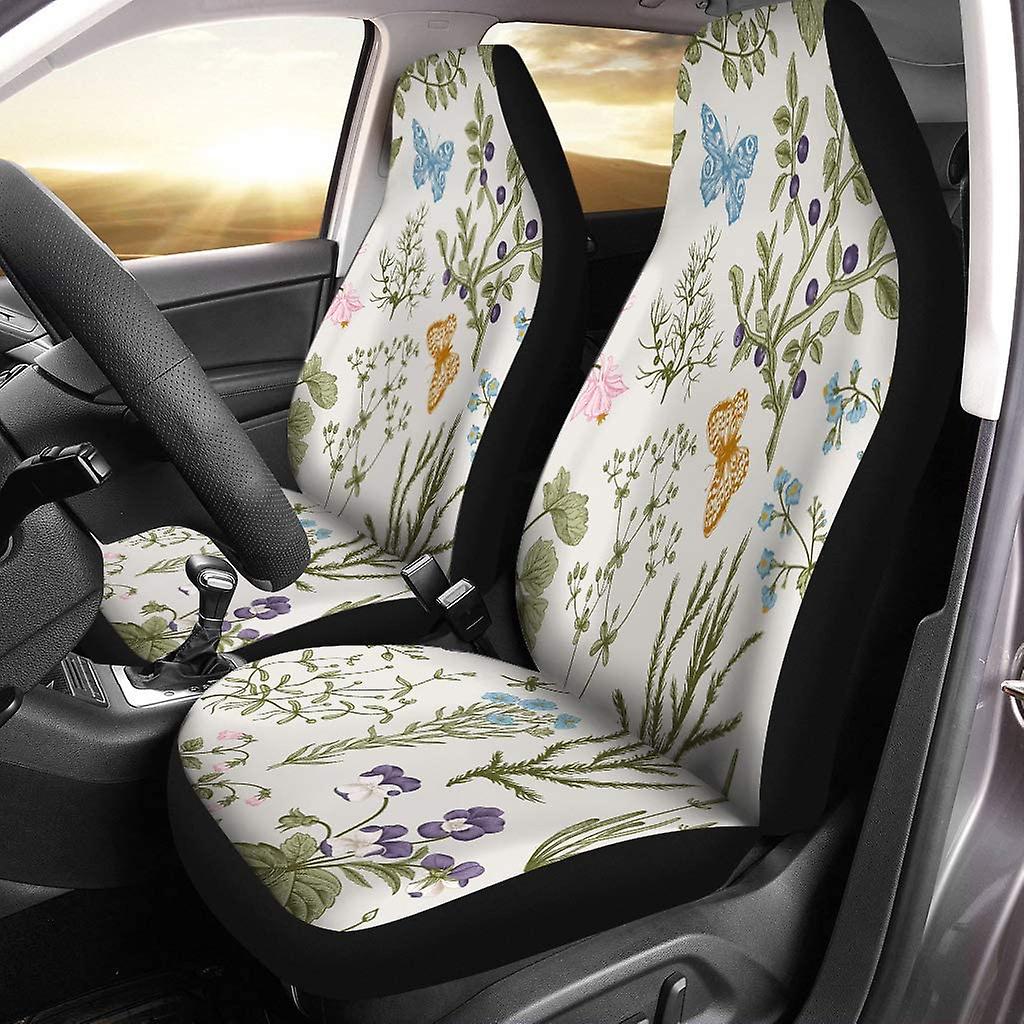 Set Of 2 Car Seat Covers Vintage Floral Herbs Universal Auto Front Seats Protector Fits For Car，suv Sedan，truck