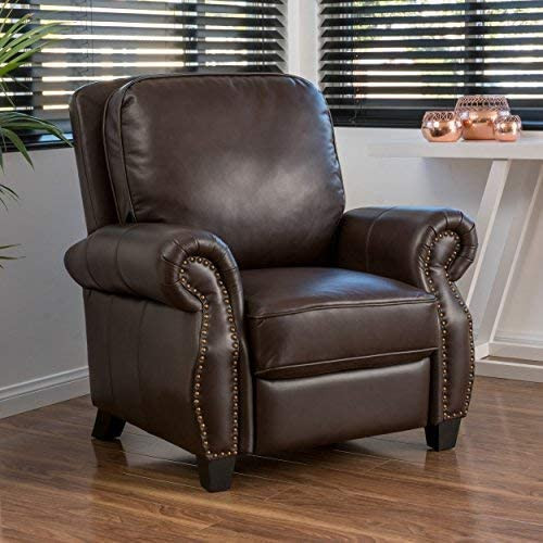 Traditional Recliner  Push Back Mechanism With Faux Leather Seat  Dark Brown   Transitional   Recliner Chairs   by Declusia  Houzz