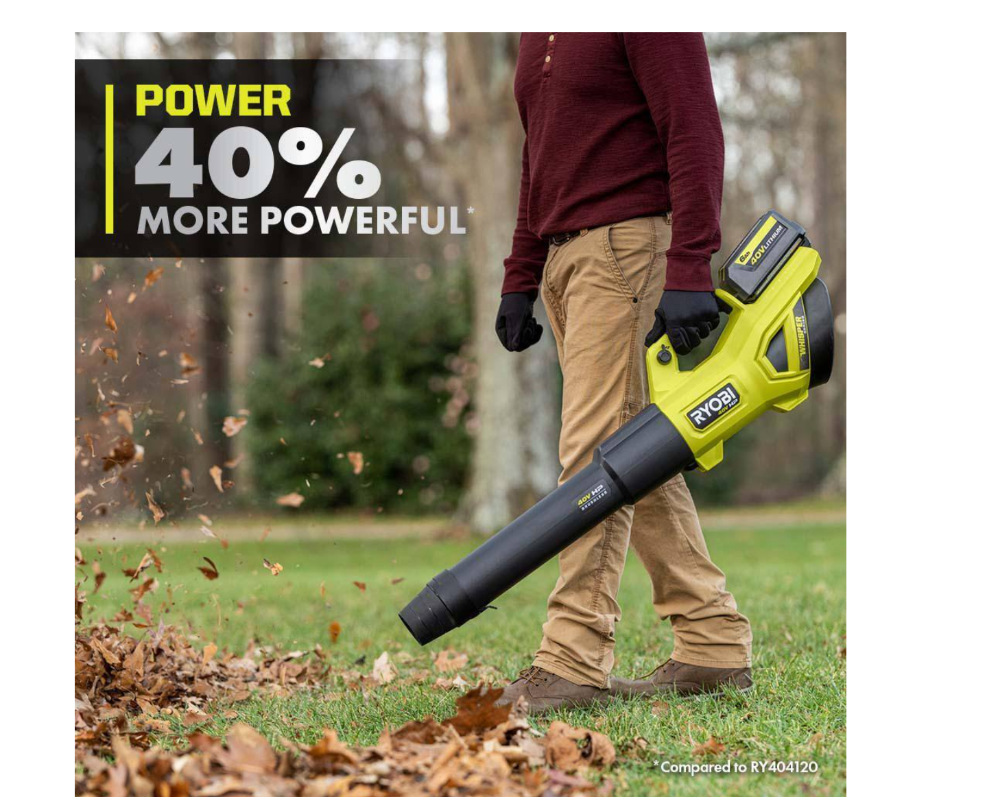 RYOBI RY404014BTLVNM 40V HP Brushless Whisper Series 160 MPH 650 CFM Cordless Battery Leaf Blower (Tool Only)