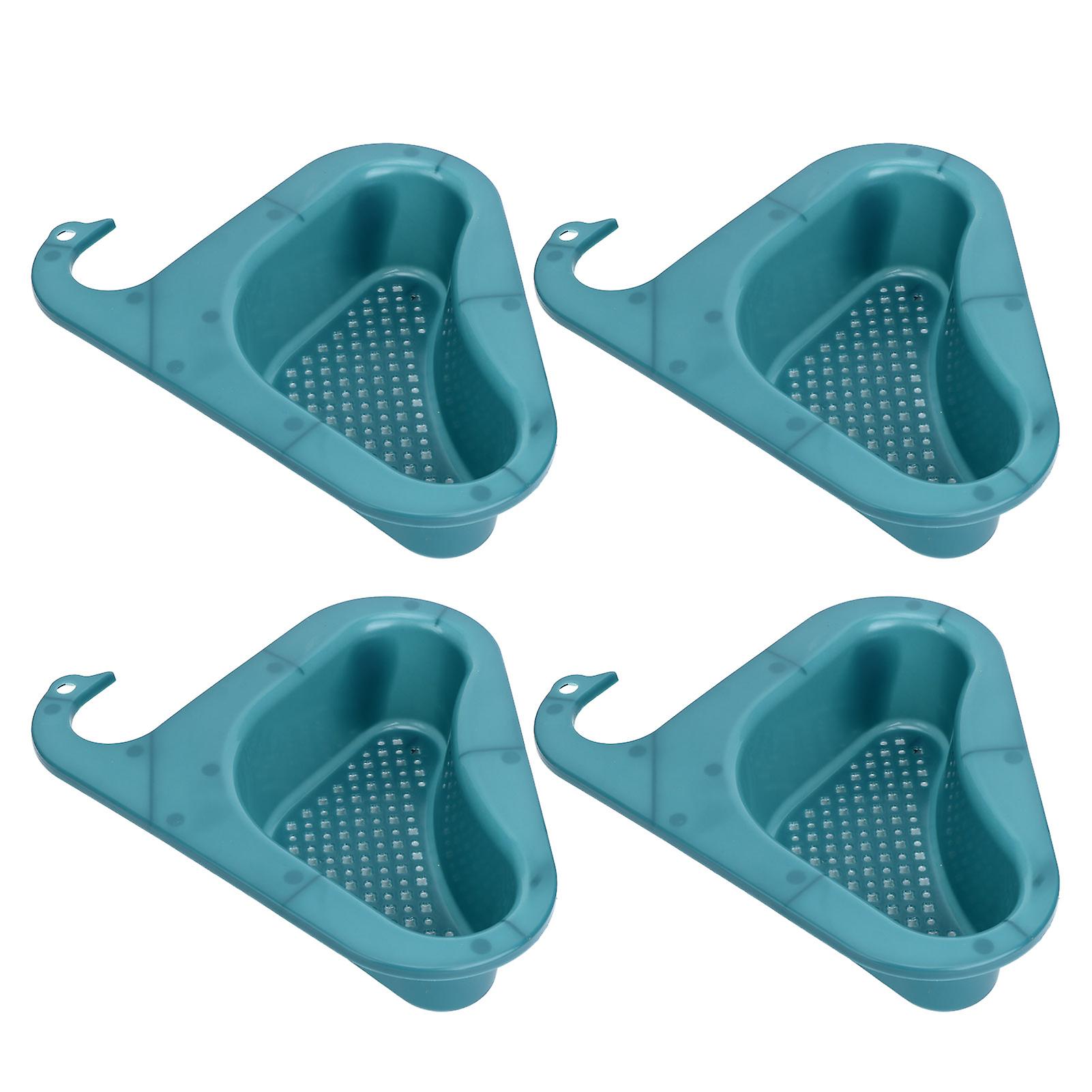 4pcs Drain Basket Multifunctional Triangular Sink Strainer Basket for Soap Toothbrush Sponge FruitLight Blue