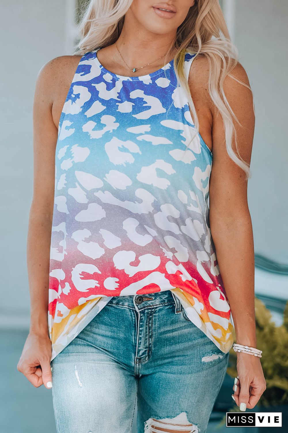 Multicolor Gradient Leopard Tank Top