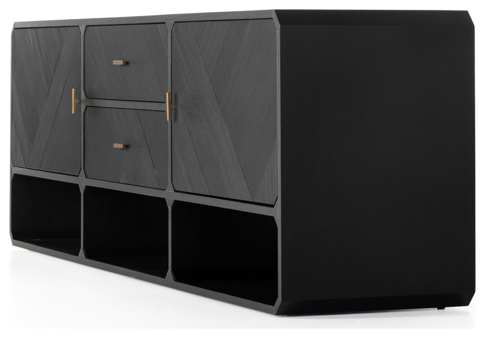 Caspian Media Console  Black Ash   Transitional   Entertainment Centers And Tv Stands   by Four Hands  Houzz