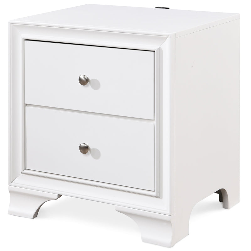 ClickDecor Edmond 2 Drawer Nightstand End Table with USB Charging Station, White