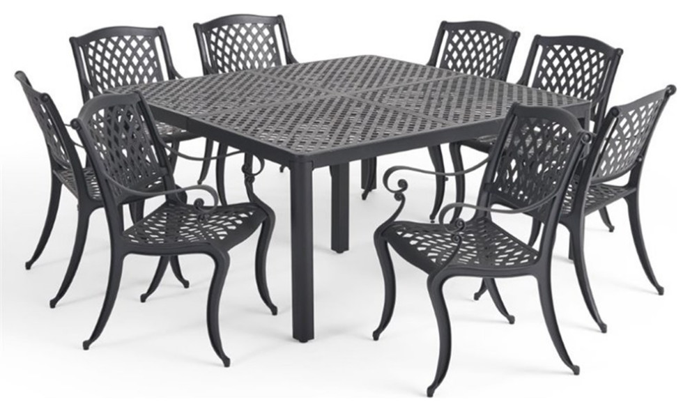 Afuera Living 9 Piece Outdoor Aluminum Dining Set in Antique Matte Black   Mediterranean   Outdoor Dining Sets   by Homesquare  Houzz