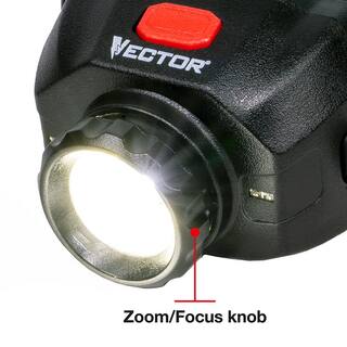 VECTOR 600 Lumen LED Headlamp Flashlight Rechargeable 5 Functions Zoom Focus USB Charging Cord HL500V