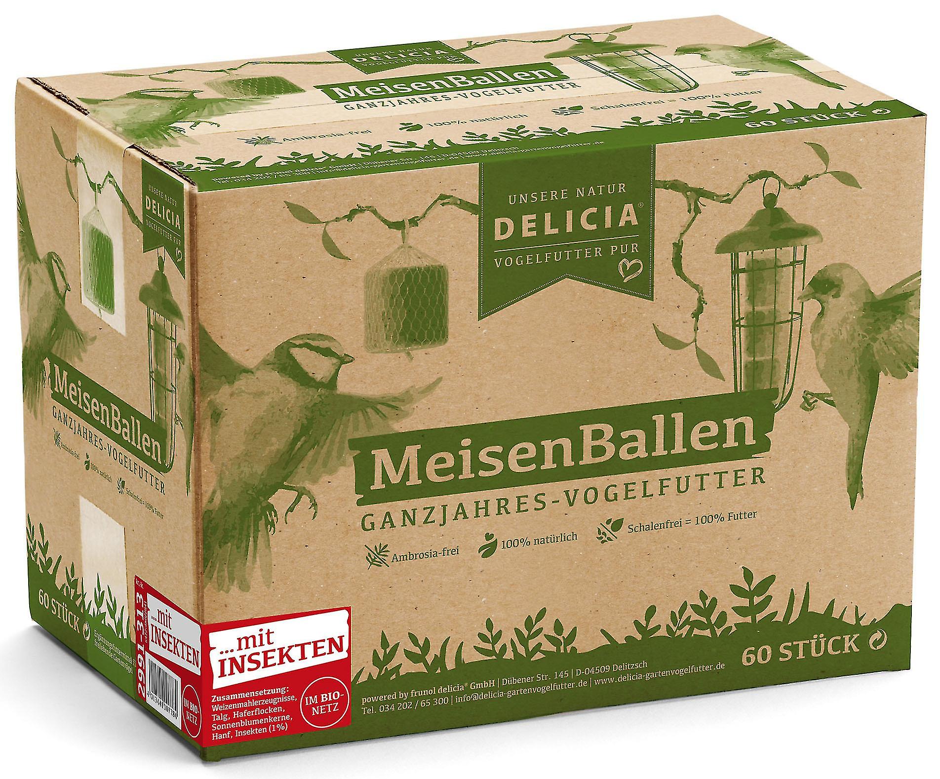 FRUNOL DELICIAÂ® DeliciaÂ® Meisenballen Ã–koPack mit Insekten im Netz， 60 StÃ¼ck