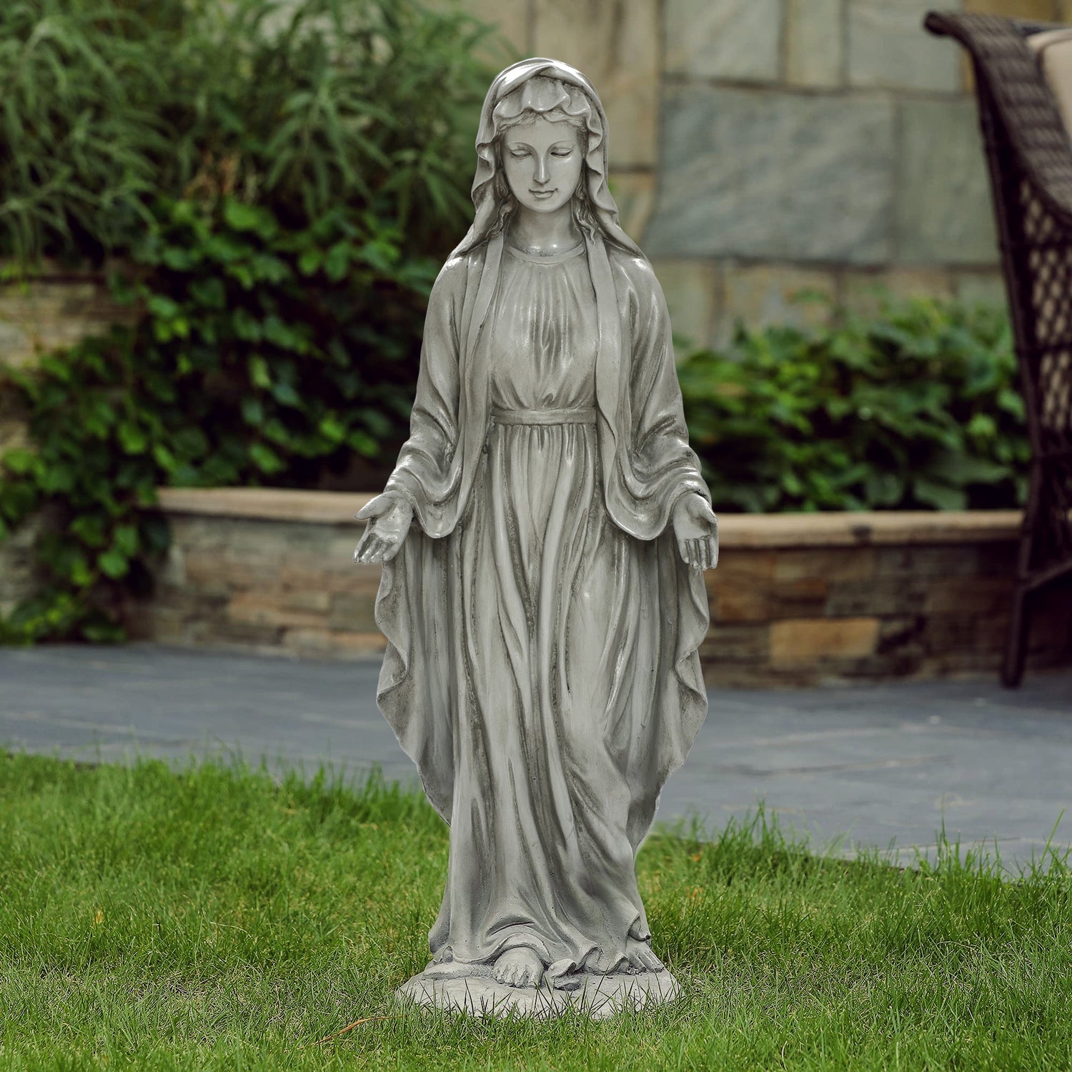 LuxenHome 30.5 in. MgO Virgin Mary Garden Statue  Gray