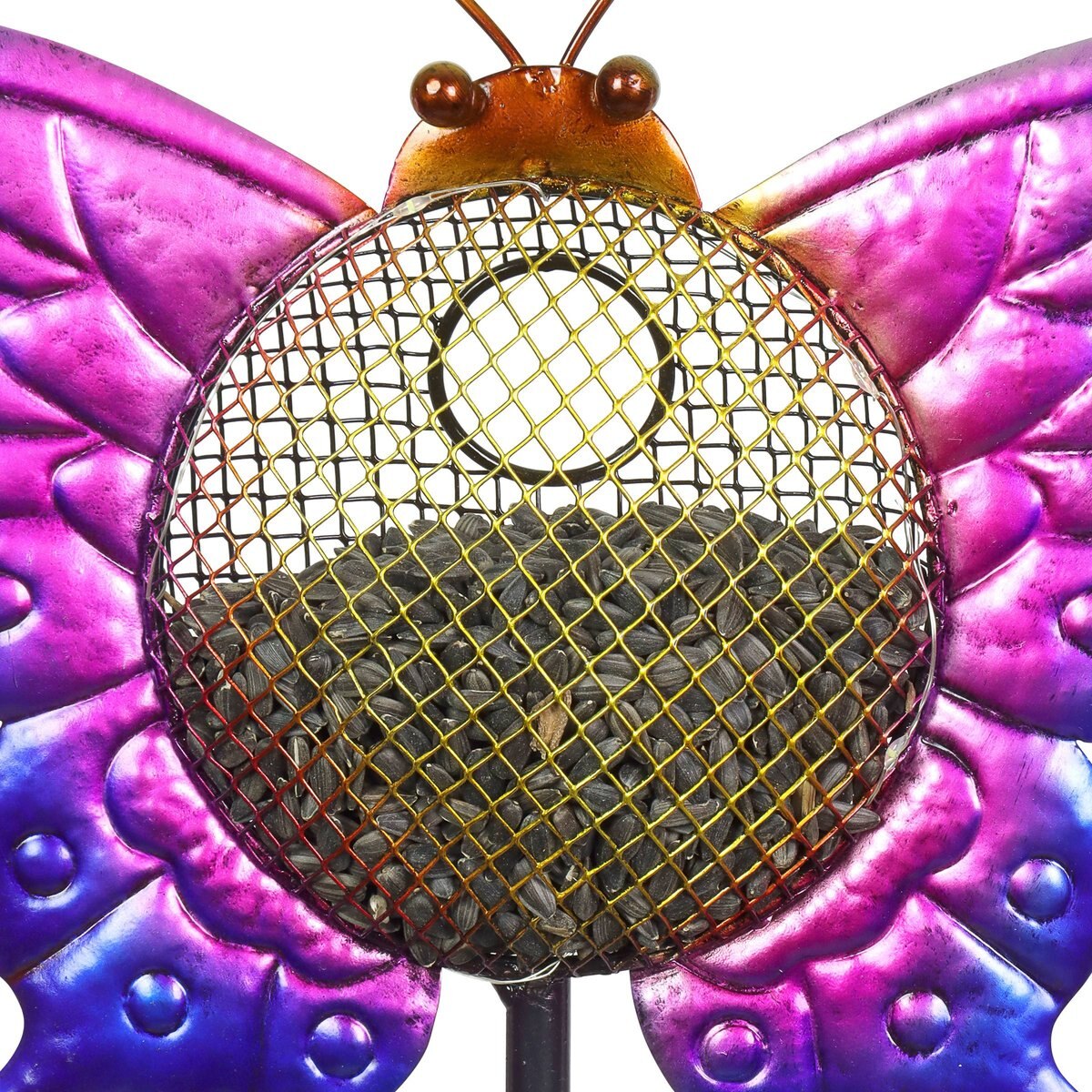 Exhart Solar Hand Painted Butterfly Metal Mesh Pellet Bird Feeder Garden Stake