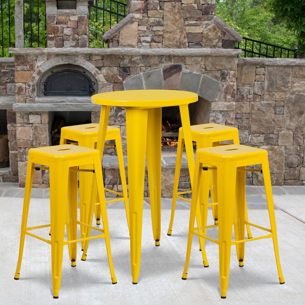 Round Metal Indoor outdoor Bar Table Set 4 Backless Stools