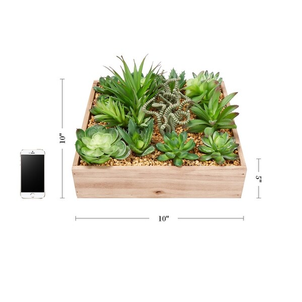 Assorted Faux Succulents with 10 Inch Wooden Box by Pure Garden