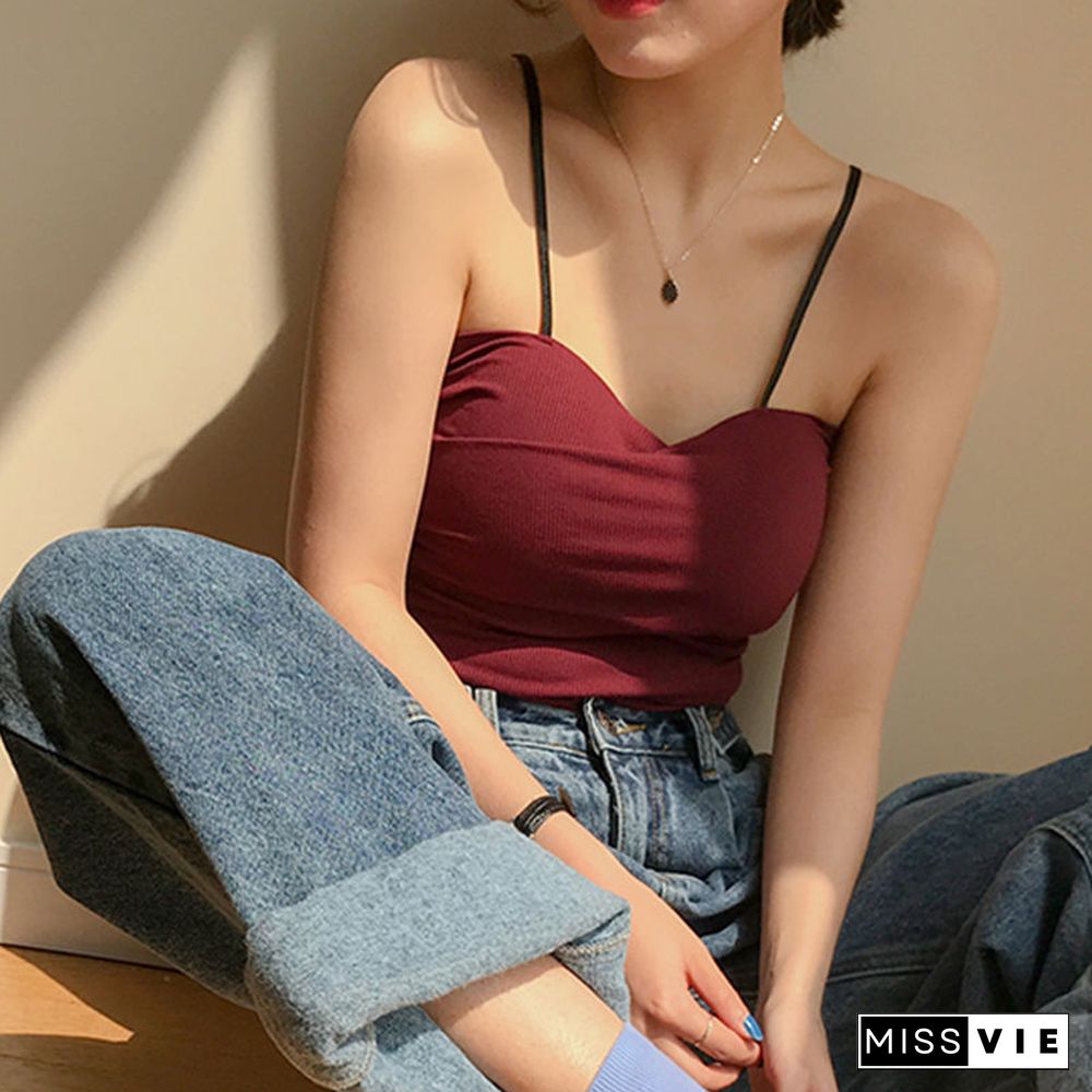 Camis Women Spaghetti Strap Adjusted Knitting Sexy Slender Crop Top Solid Color Korean Style Camisoles Fashion Chic Stylish New