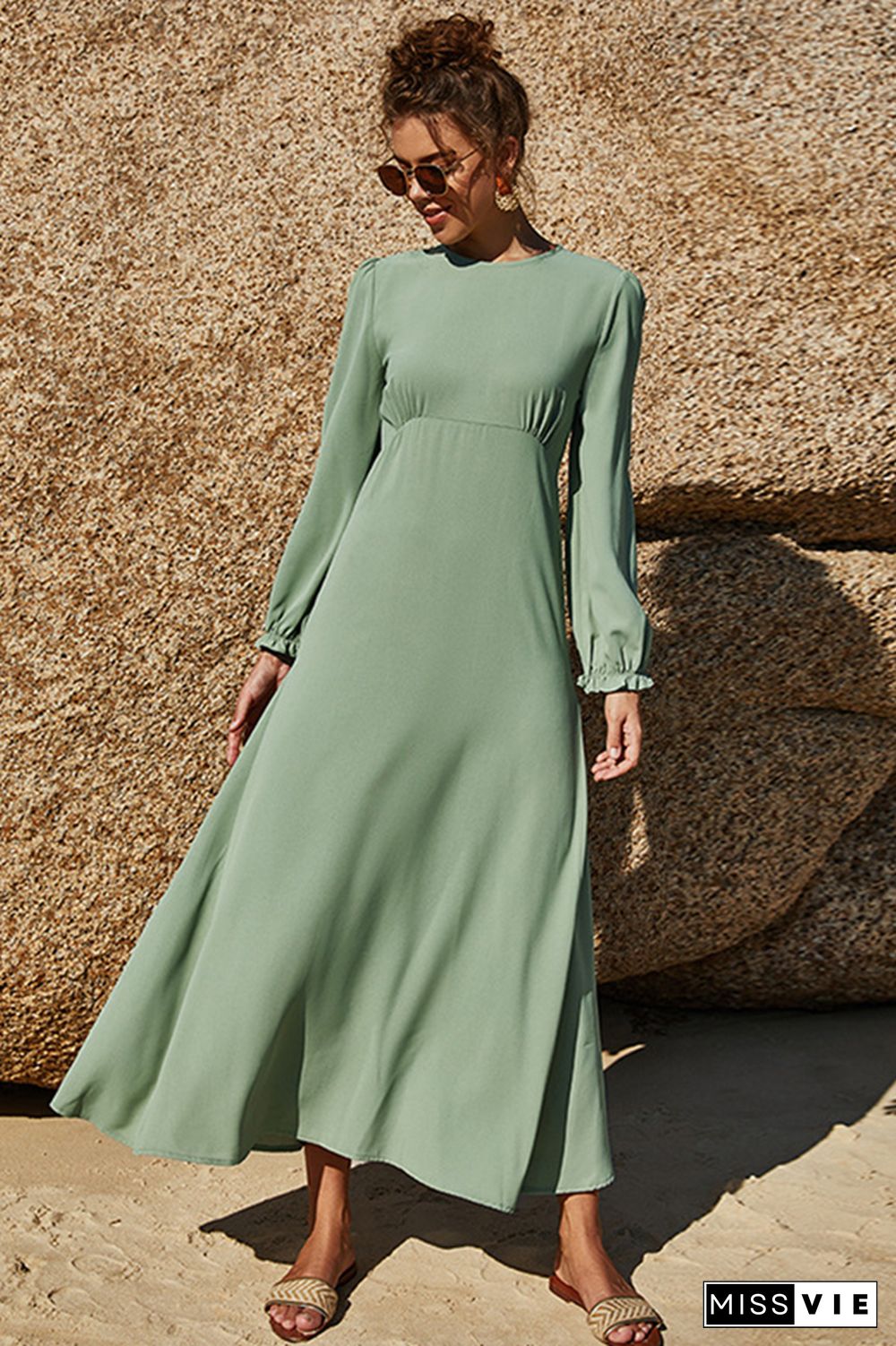 Ruffle Sleeve High Waist Maxi Dress Wholesale