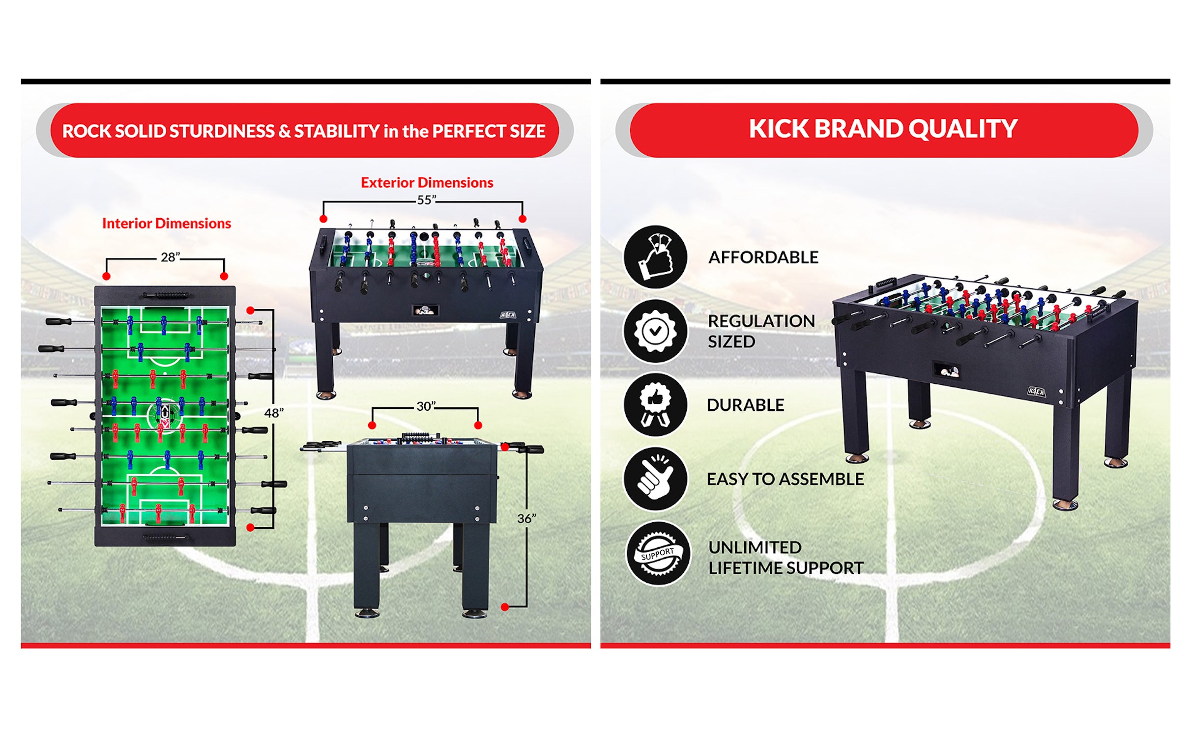 KICK Onyx 55" Black Foosball Table