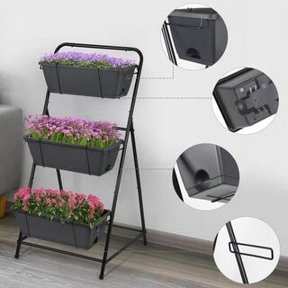 Oumilen 38 in. H x 18 in. L x 17.7 in. W 3 Tier Vertical Planter with Drainage Holes Removable Tray for Patio Balcony Porch Gray HD-483-WELA