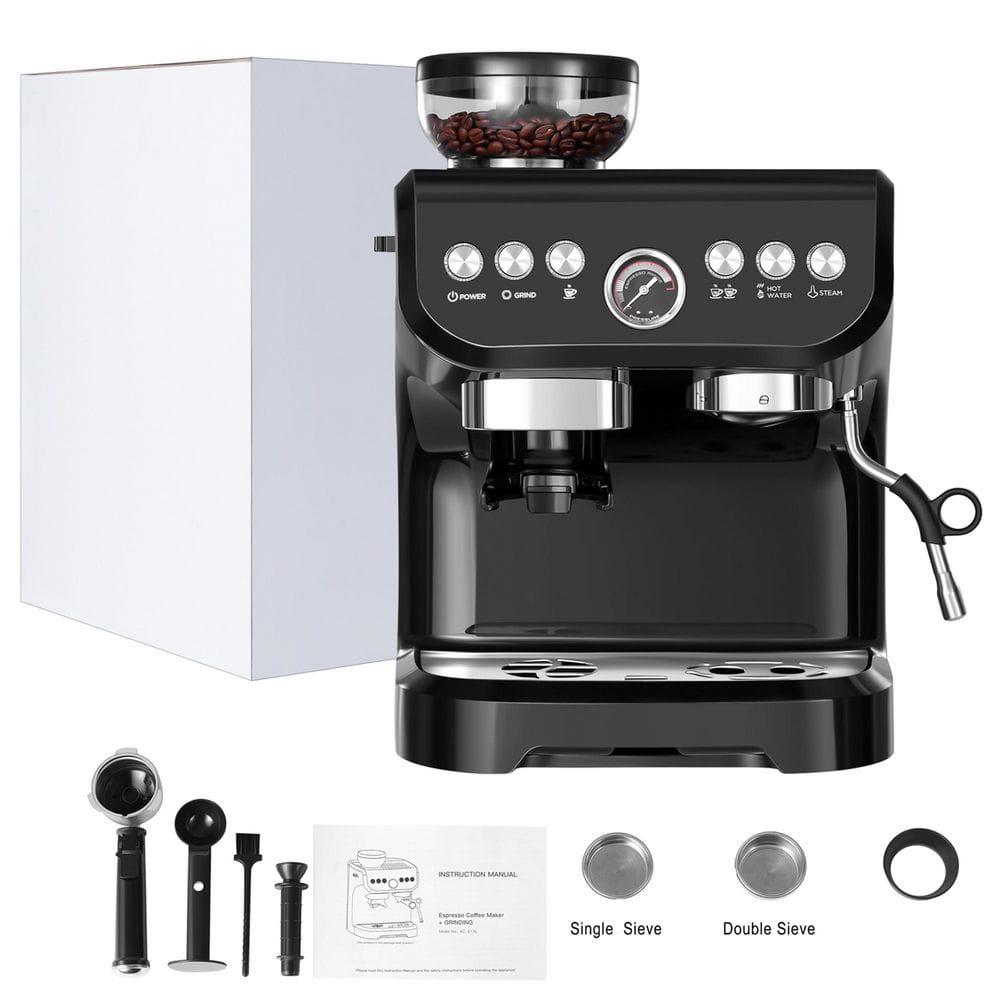 Edendirect 10Cup Black Espresso Drip Coffee Maker Builtin Coffee Grinder Automatic off Milk Froth